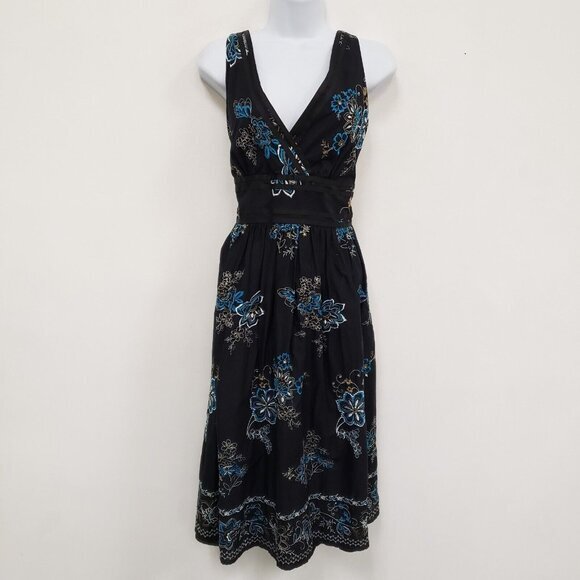 Signature Robbie Bee Womens Babydoll Midi Dress Size 8 Floral Embroidered Y2K - Picture 1 of 9
